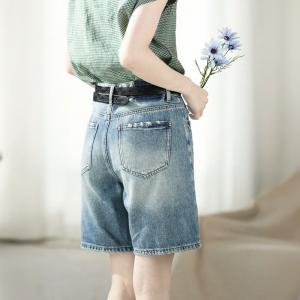Wide Leg Light Wash Cotton Bermuda Jorts
