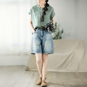 Wide Leg Light Wash Cotton Bermuda Jorts