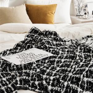 Classic Black and White Wool Knit Minimalist Blanket