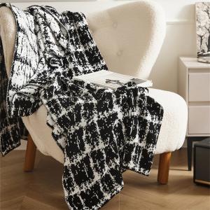 Classic Black and White Wool Knit Minimalist Blanket
