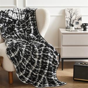 Classic Black and White Wool Knit Minimalist Blanket