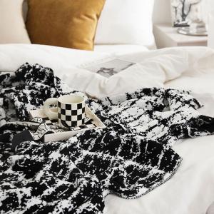 Classic Black and White Wool Knit Minimalist Blanket