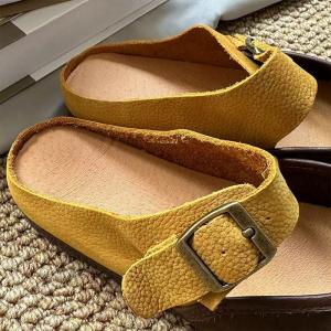 Contrast Color Round Toe Leather Slide Flats