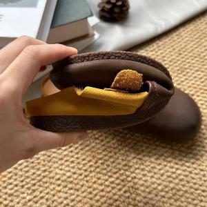 Contrast Color Round Toe Leather Slide Flats