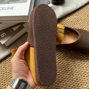 Contrast Color Round Toe Leather Slide Flats