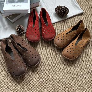 Breathable Comfort Hollow Out Wide Toe Flats