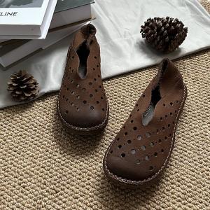 Breathable Comfort Hollow Out Wide Toe Flats