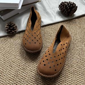 Breathable Comfort Hollow Out Wide Toe Flats