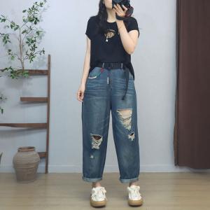 High Waist Straight Leg Ripped Jeans