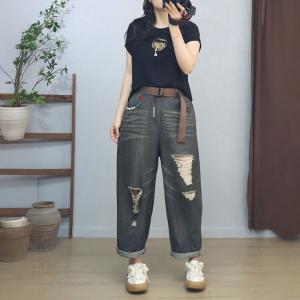 High Waist Straight Leg Ripped Jeans