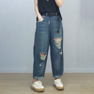 High Waist Straight Leg Ripped Jeans