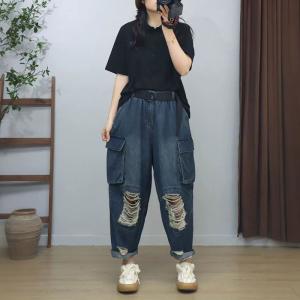 Side Flap Pocket Ripped Baggy Dad Jeans