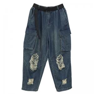 Side Flap Pocket Ripped Baggy Dad Jeans