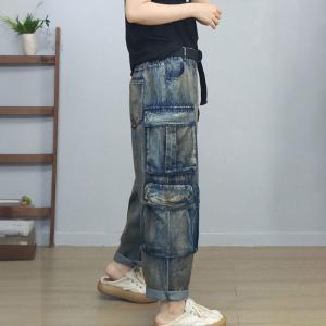 Hippie Style Womens Baggy Denim Cargo Pants