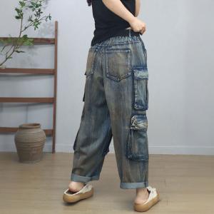 Hippie Style Womens Baggy Denim Cargo Pants