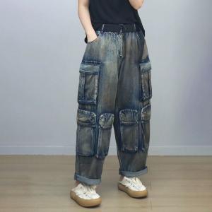 Hippie Style Womens Baggy Denim Cargo Pants