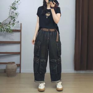Hippie Style Womens Baggy Denim Cargo Pants