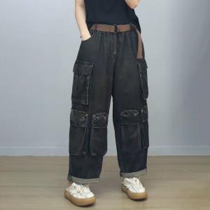 Hippie Style Womens Baggy Denim Cargo Pants
