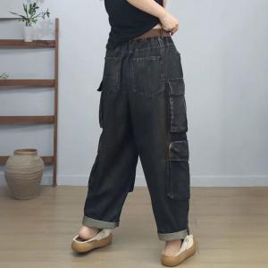 Hippie Style Womens Baggy Denim Cargo Pants