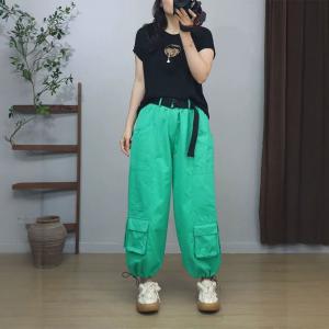 Drawstring Leg Closure Wide Leg Balloon Pants
