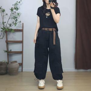 Drawstring Leg Closure Wide Leg Balloon Pants