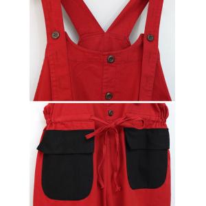 Two Front Pockets Tied Waist Jean Overalls