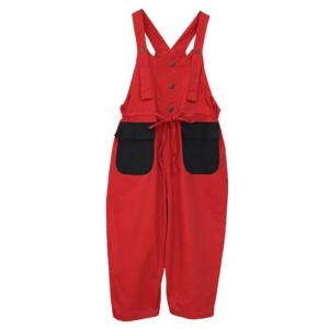 Two Front Pockets Tied Waist Jean Overalls