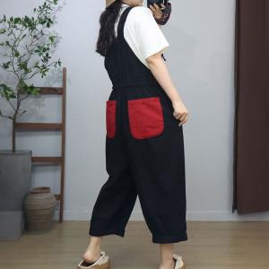 Two Front Pockets Tied Waist Jean Overalls