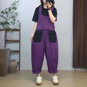 Two Front Pockets Tied Waist Jean Overalls