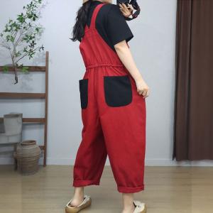 Two Front Pockets Tied Waist Jean Overalls