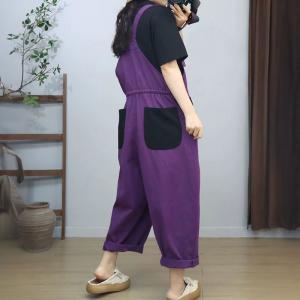 Two Front Pockets Tied Waist Jean Overalls