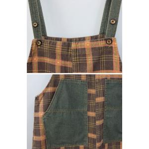 Denim Patched Pocket Tartan Overall Shorts