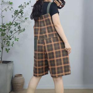 Denim Patched Pocket Tartan Overall Shorts