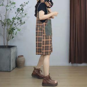 Denim Patched Pocket Tartan Overall Shorts