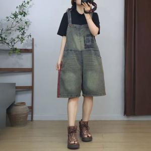 Chest Pocket Red Striped Wide Leg Overall Shorts