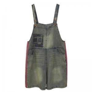 Chest Pocket Red Striped Wide Leg Overall Shorts