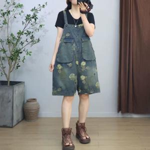 Summer Printed Wide Leg 90s Overalls Shorts