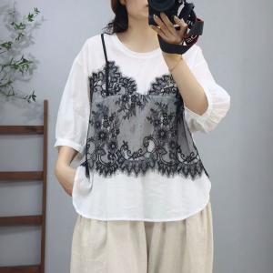 Lace Vest Ramie Layering Oversized Blouse