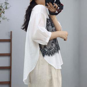 Lace Vest Ramie Layering Oversized Blouse