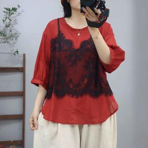 Lace Vest Ramie Layering Oversized Blouse