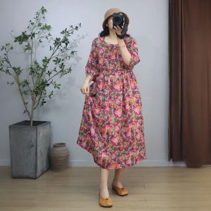 Summer Beach Colorful Flowers Ramie Resort Dress