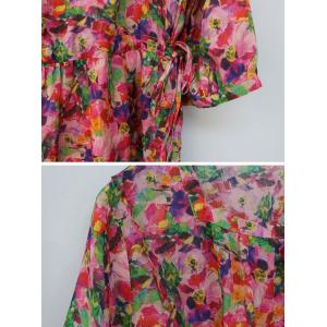Summer Beach Colorful Flowers Ramie Resort Dress