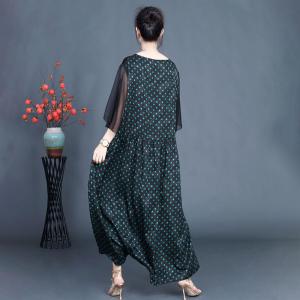 Flounced Sleeves Loose Silk Polka Dot Dress