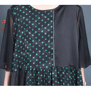 Flounced Sleeves Loose Silk Polka Dot Dress