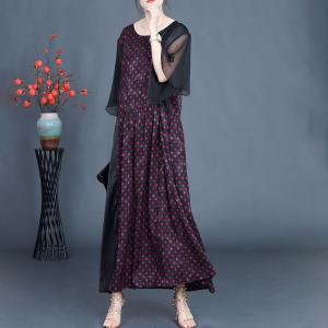 Flounced Sleeves Loose Silk Polka Dot Dress