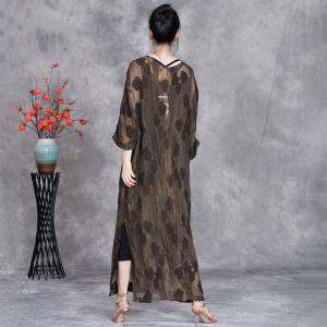 Side Slits Jacquard Silk Sheer Shift Dress