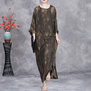 Side Slits Jacquard Silk Sheer Shift Dress