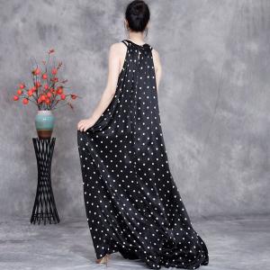 Black Polka Dot Silk Maxi Prom Slip Dress