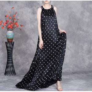Black Polka Dot Silk Maxi Prom Slip Dress