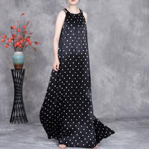 Black Polka Dot Silk Maxi Prom Slip Dress